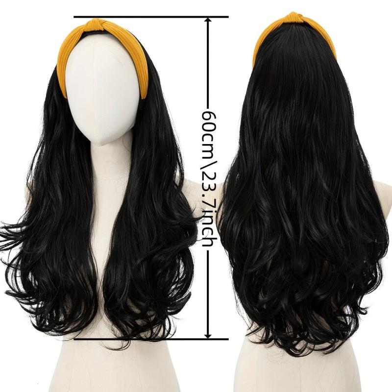 Long Wavy Synthetic Headband Wig Natural Brown Hair