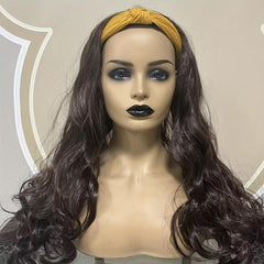 Long Wavy Synthetic Headband Wig Natural Brown Hair