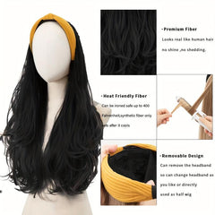Long Wavy Synthetic Headband Wig Natural Brown Hair
