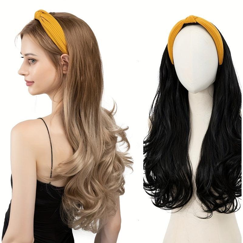 Long Wavy Synthetic Headband Wig Natural Brown Hair