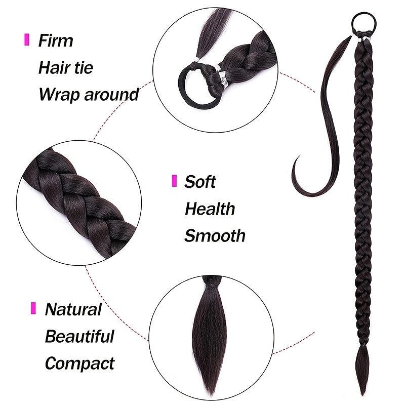 Braided Ponytail Extension for Women: Synthetic Hair, Wrap Around, Long