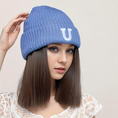 Embroidery Knitted Hat Hip Hop Sweet Bun Hat