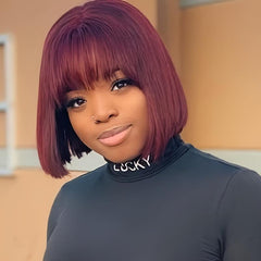 Short Straight Bob Wig With Bangs For Women 30 48 Cm