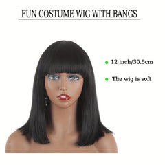 Short Straight Bob Wig With Bangs For Women 30 48 Cm