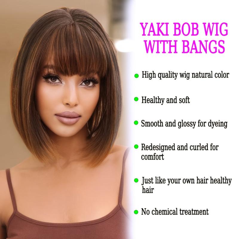 Short Straight Bob Wig With Bangs For Women 30 48 Cm