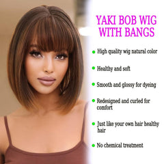 Short Straight Bob Wig With Bangs For Women 30 48 Cm