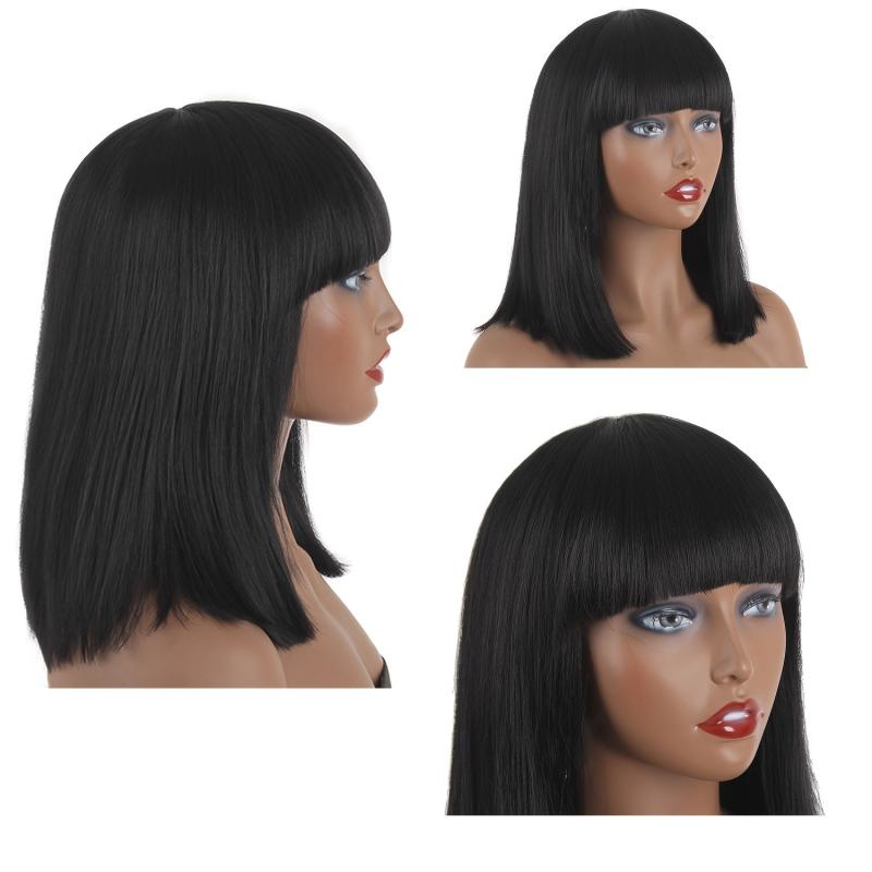 Short Straight Bob Wig With Bangs For Women 30 48 Cm