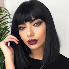 Short Straight Bob Wig With Bangs For Women 30 48 Cm