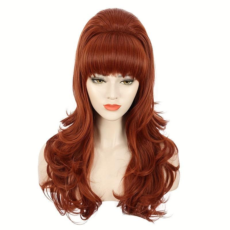 Red Curly Wig With Bangs Synthetic Heat Resistant Hair Beehive Wig