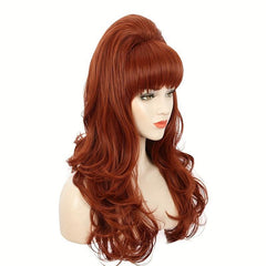Red Curly Wig With Bangs Synthetic Heat Resistant Hair Beehive Wig