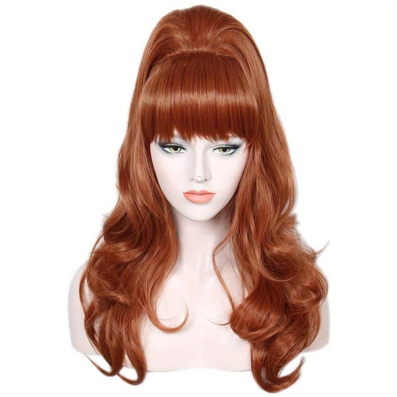 Red Curly Wig With Bangs Synthetic Heat Resistant Hair Beehive Wig