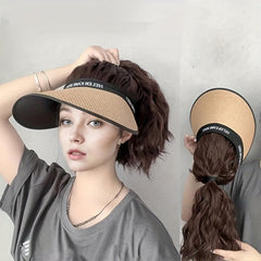 Women's High Ponytail Sun Proof Hat Wig One Piece Breathable Fisherman's Hat