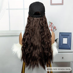 Brown Curly Wavy Hair With Hat Wig Synthetic Wig For Women Daily Use