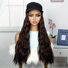 Brown Curly Wavy Hair With Hat Wig Synthetic Wig For Women Daily Use
