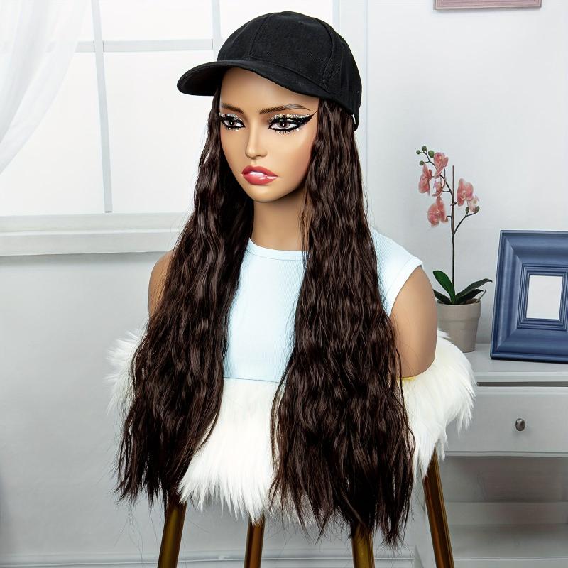 Brown Curly Wavy Hair With Hat Wig Synthetic Wig For Women Daily Use