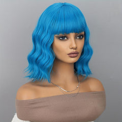 Short Wigs For Women Girls With Bangs Bob Wig Curly Wavy Synthetic Hair