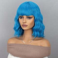 Short Wigs For Women Girls With Bangs Bob Wig Curly Wavy Synthetic Hair