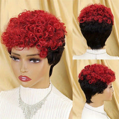 24CM Short Pixie Cut Human Hair Afro Kinky Curly Wigs