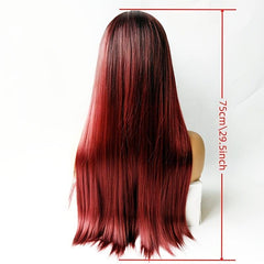 26'' Ombre Straight Wig Synthetic Hair Middle Part Brown Burgundy