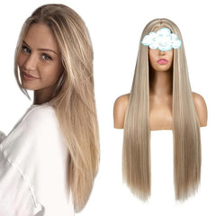 26'' Ombre Straight Wig Synthetic Hair Middle Part Brown Burgundy