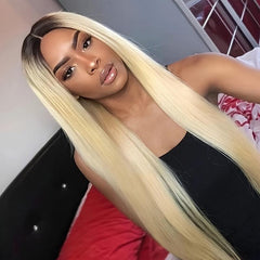 26'' Ombre Straight Wig Synthetic Hair Middle Part Brown Burgundy
