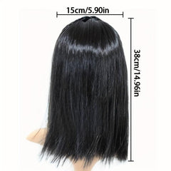 Medium Long Straight Wig With Braids Synthetic Wig With Bangs Movie Cosplay Wig