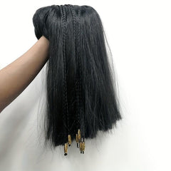 Medium Long Straight Wig With Braids Synthetic Wig With Bangs Movie Cosplay Wig