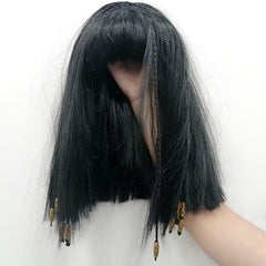 Medium Long Straight Wig With Braids Synthetic Wig With Bangs Movie Cosplay Wig