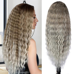 Ombre Long Curly Wavy Wig Synthetic Beginners Friendly Heat Resistant