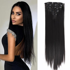7pcs Grey Clip In Hair Extensions Light Grey Synthetic Wig Fluffy Hair DIY