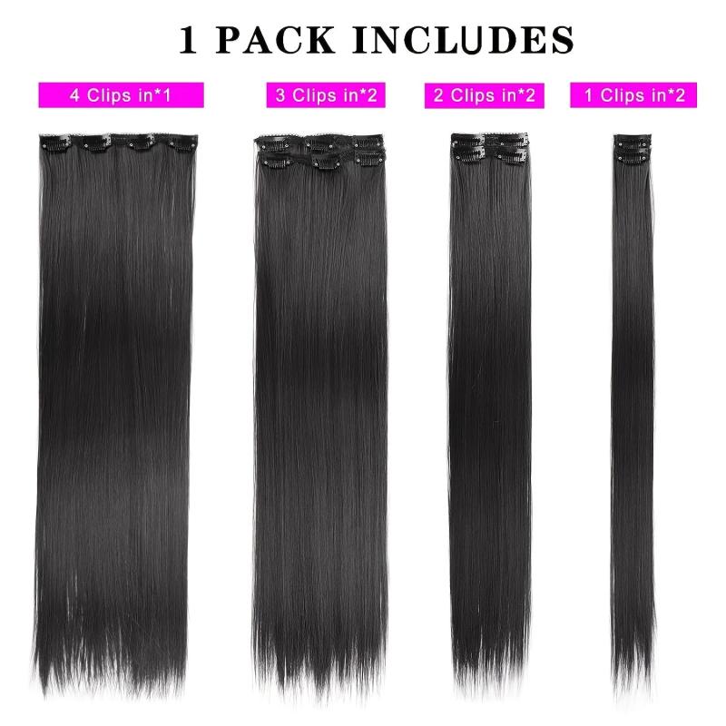 7pcs Grey Clip In Hair Extensions Light Grey Synthetic Wig Fluffy Hair DIY