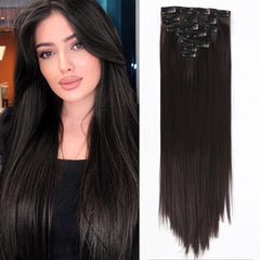 7pcs Grey Clip In Hair Extensions Light Grey Synthetic Wig Fluffy Hair DIY