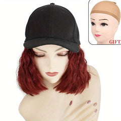 Short Bob Curly Wavy Hair Wigs With Baseball Cap Attached