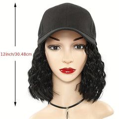 Short Bob Curly Wavy Hair Wigs With Baseball Cap Attached