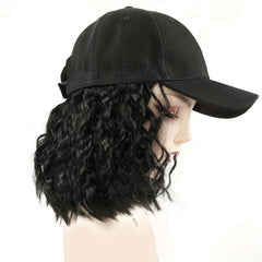 Short Bob Curly Wavy Hair Wigs With Baseball Cap Attached