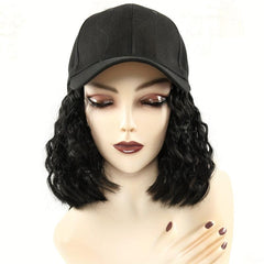 Short Bob Curly Wavy Hair Wigs With Baseball Cap Attached