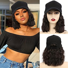 Short Bob Curly Wavy Hair Wigs With Baseball Cap Attached