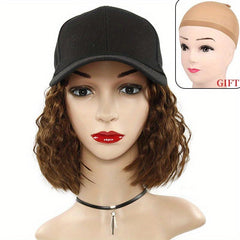 Short Bob Curly Wavy Hair Wigs With Baseball Cap Attached