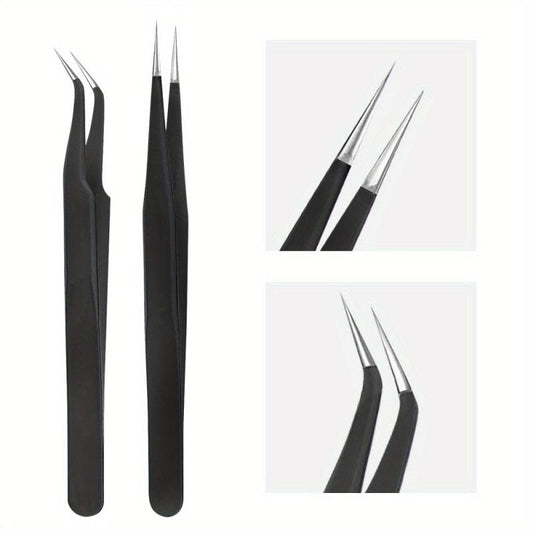 Eyelash Manicure Tweezers Stainless Steel Straight Curved Pliers