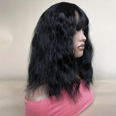 Curly Wave Hair Topper with Overhead Bangs, Natural Fringe for Grey Hair