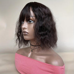 Curly Wave Hair Topper with Overhead Bangs, Natural Fringe for Grey Hair