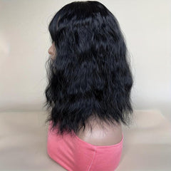 Curly Wave Hair Topper with Overhead Bangs, Natural Fringe for Grey Hair