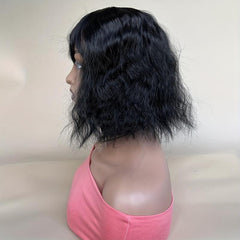 Curly Wave Hair Topper with Overhead Bangs, Natural Fringe for Grey Hair