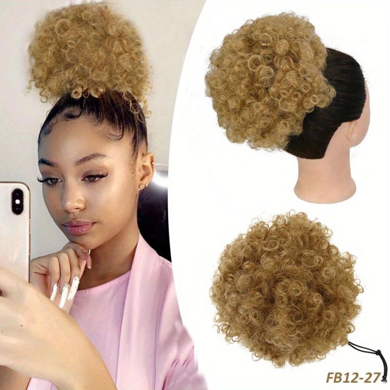 Short Kinky Curly Drawstring Ponytail Afro Puff Chignon for Women - Daily Use