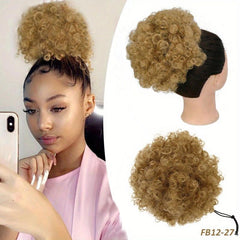 Short Kinky Curly Drawstring Ponytail Afro Puff Chignon for Women - Daily Use