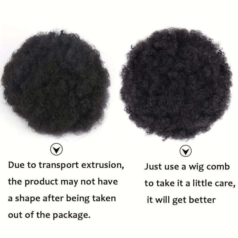 Short Kinky Curly Drawstring Ponytail Afro Puff Chignon for Women - Daily Use