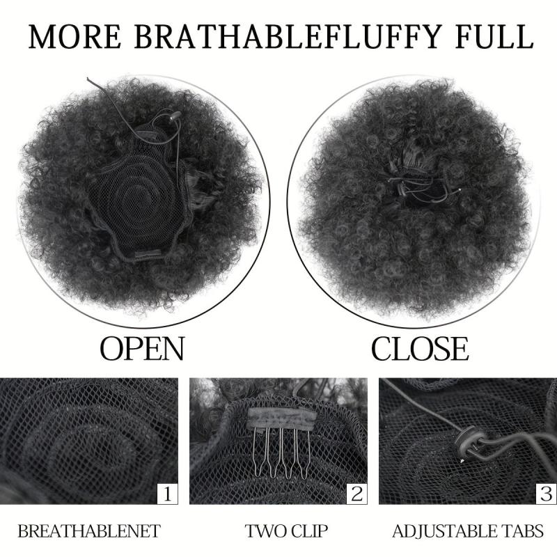 Short Kinky Curly Drawstring Ponytail Afro Puff Chignon for Women - Daily Use