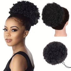 Short Kinky Curly Drawstring Ponytail Afro Puff Chignon for Women - Daily Use