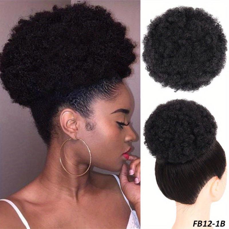 Short Kinky Curly Drawstring Ponytail Afro Puff Chignon for Women - Daily Use