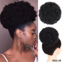 Short Kinky Curly Drawstring Ponytail Afro Puff Chignon for Women - Daily Use